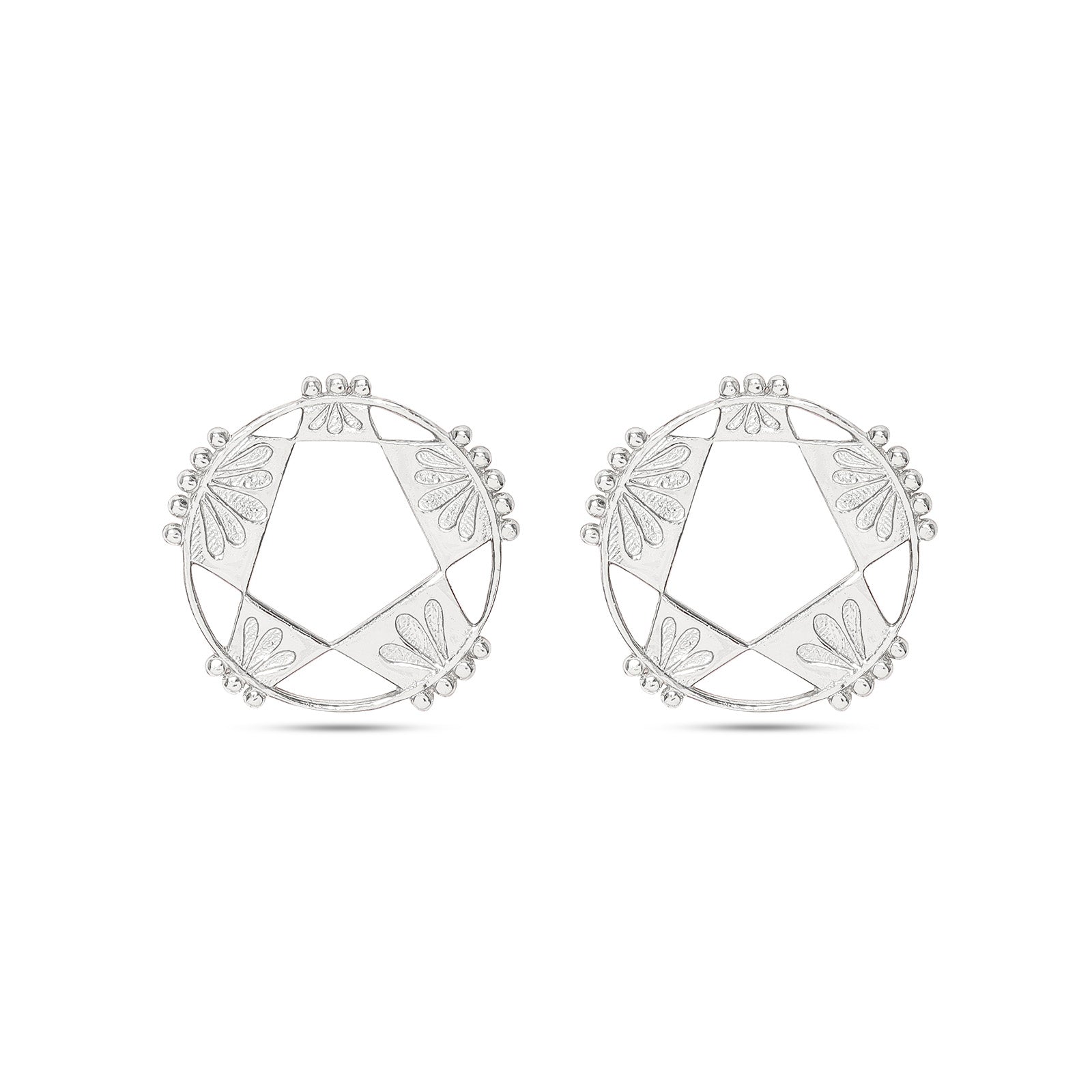 Pure Silver Earrings - Petal Carved Geometric Earrings Silver - Tweov Jewels