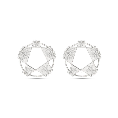Pure Silver Earrings - Petal Carved Geometric Earrings Silver - Tweov Jewels