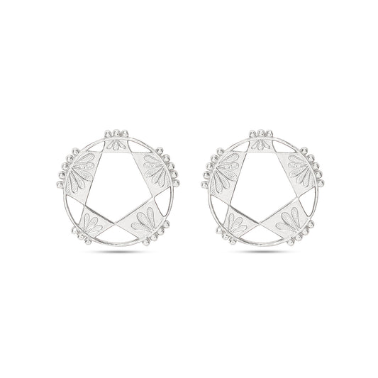 Pure Silver Earrings - Petal Carved Geometric Earrings Silver - Tweov Jewels