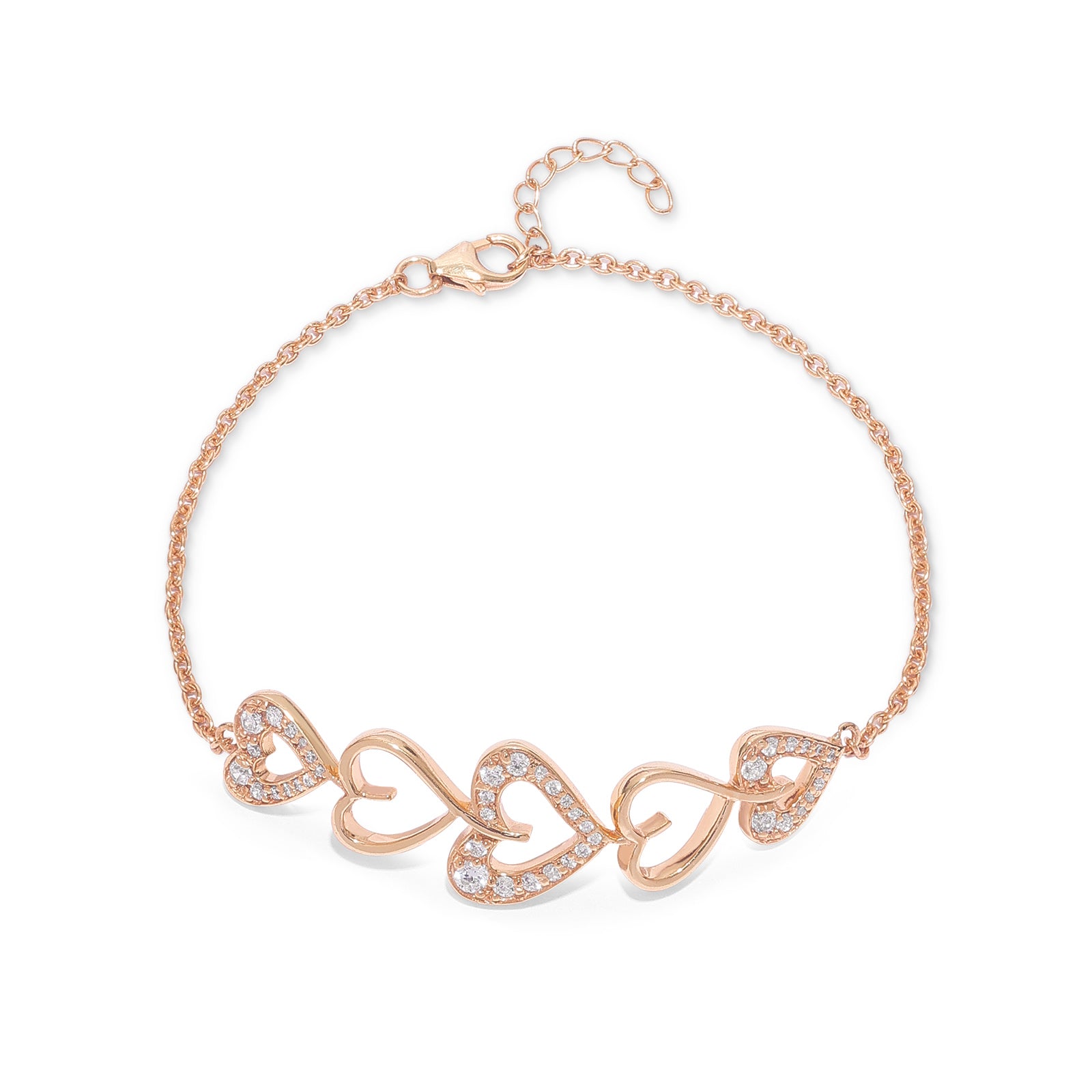 Rose Gold Heart Shape 925 Sterling Silver Chain Bracelet - Tweov Jewels