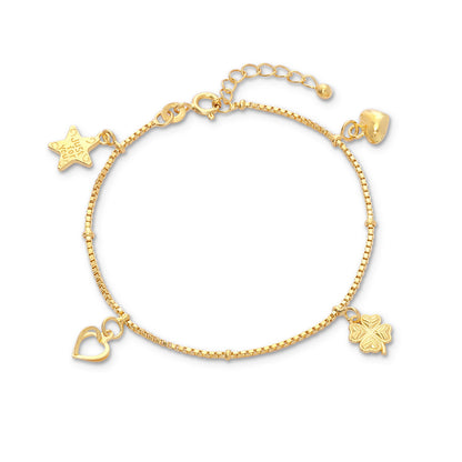 Gold Plated Silver Bracelet - Chain Bracelet with Hanging Charms - Tweov Jewels