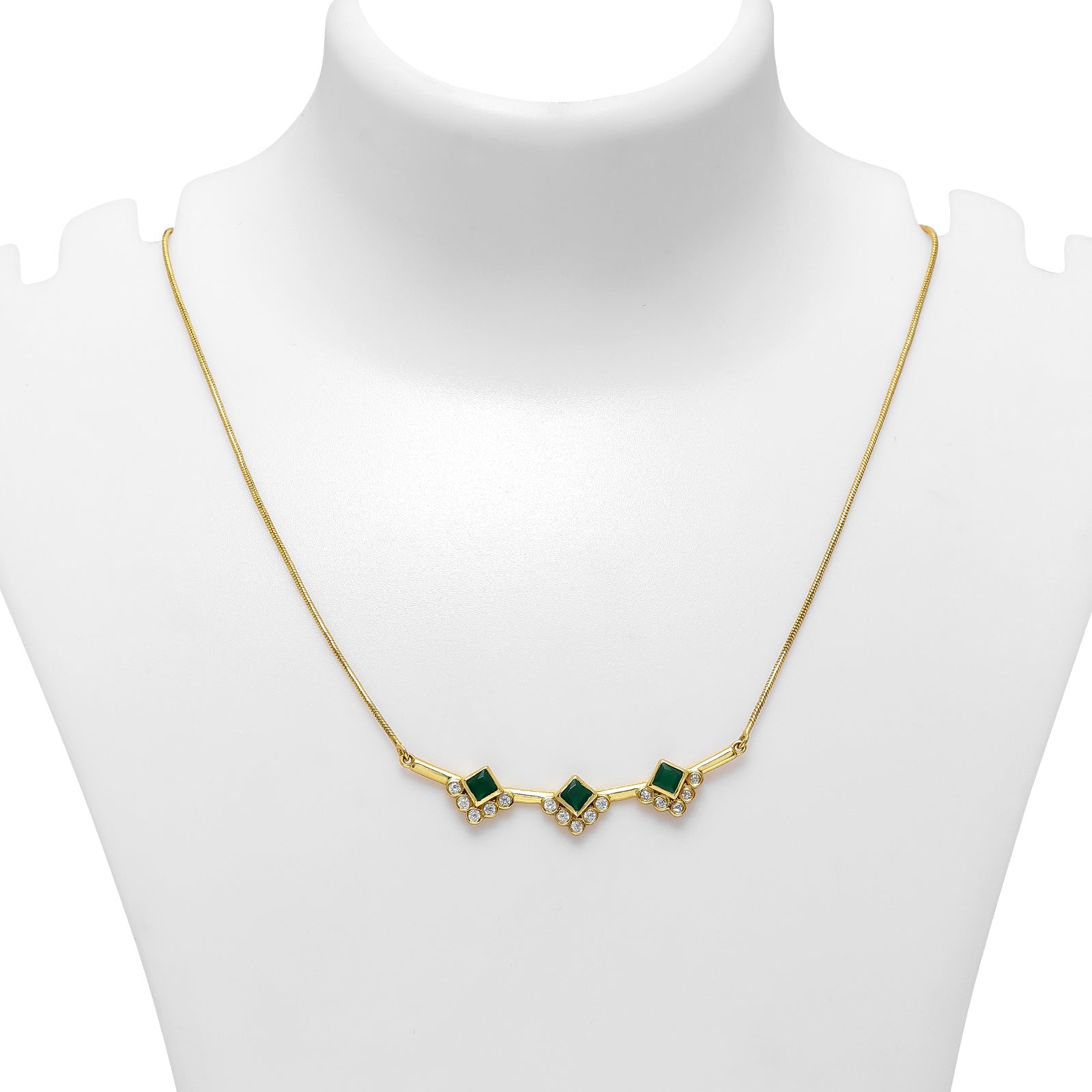 Pure Silver Necklace - Golden Emerald Trio Chain - Tweov Jewels