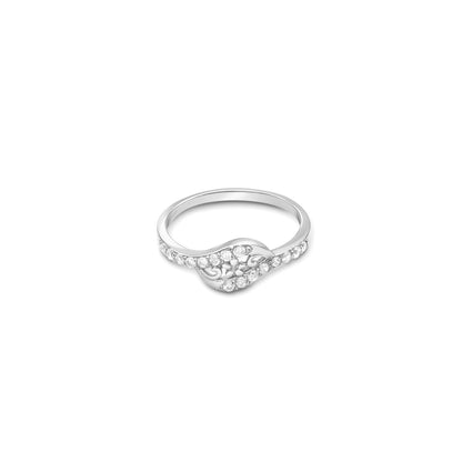 Wavy Zircon Floral Silver Ring