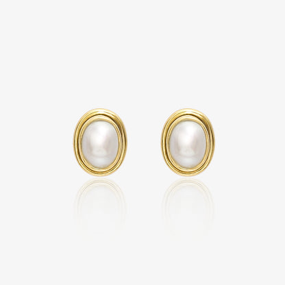 Gold Plated Silver Oval Pearl Stud Earrings