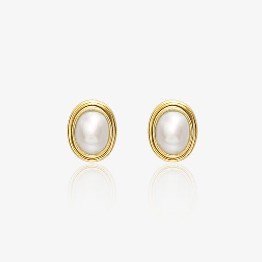 Gold Plated Silver Oval Pearl Stud Earrings