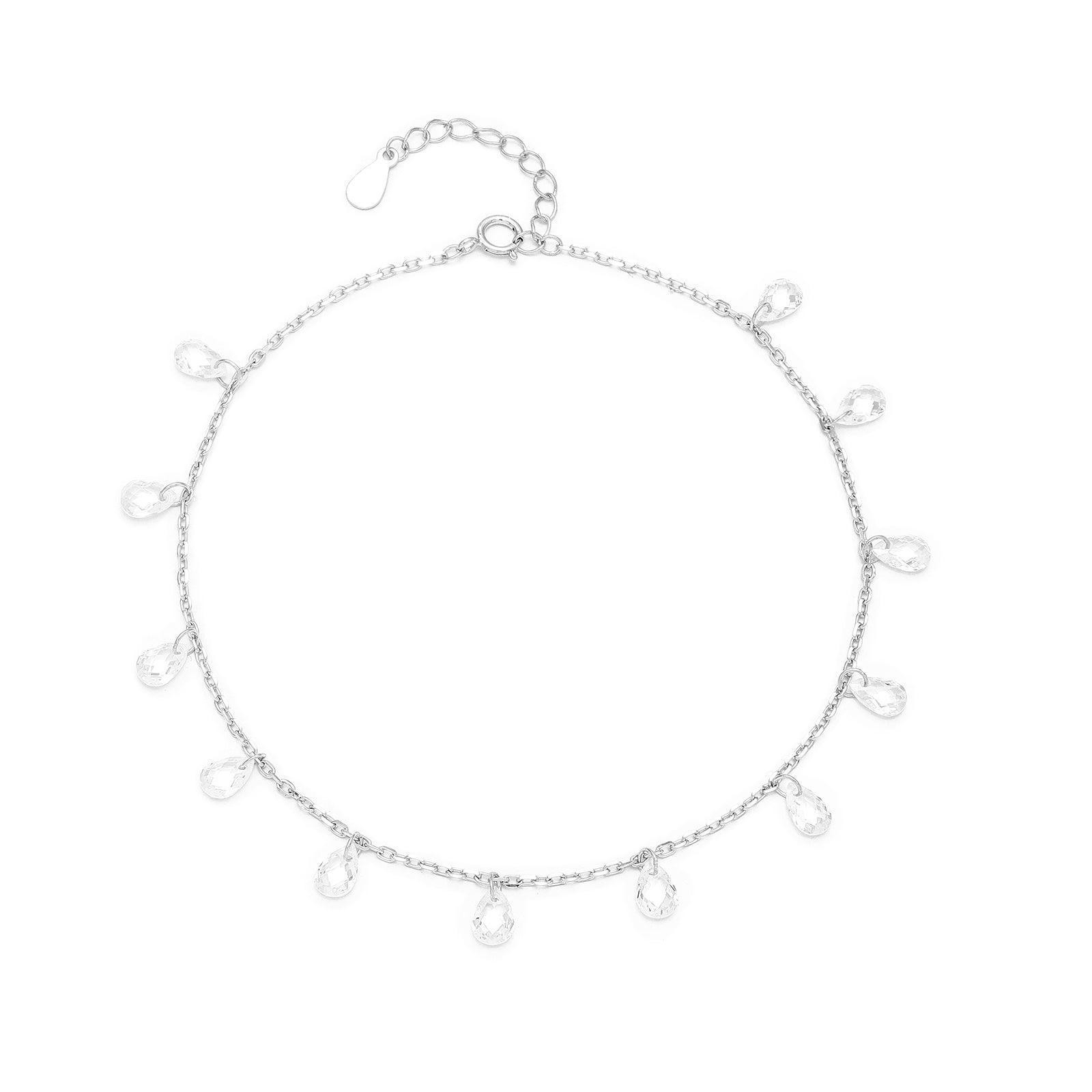 Raindrop Crystal Silver Chain Anklet - Tweov Jewels