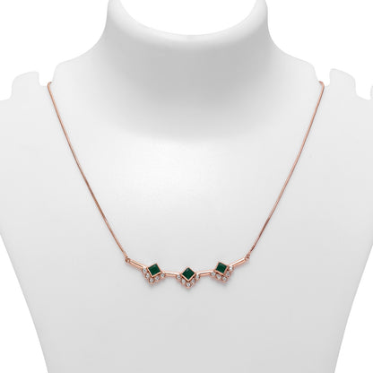 Pure Silver Necklace - Rosegold Plated Emerald Triad Radiance - Tweov Jewels