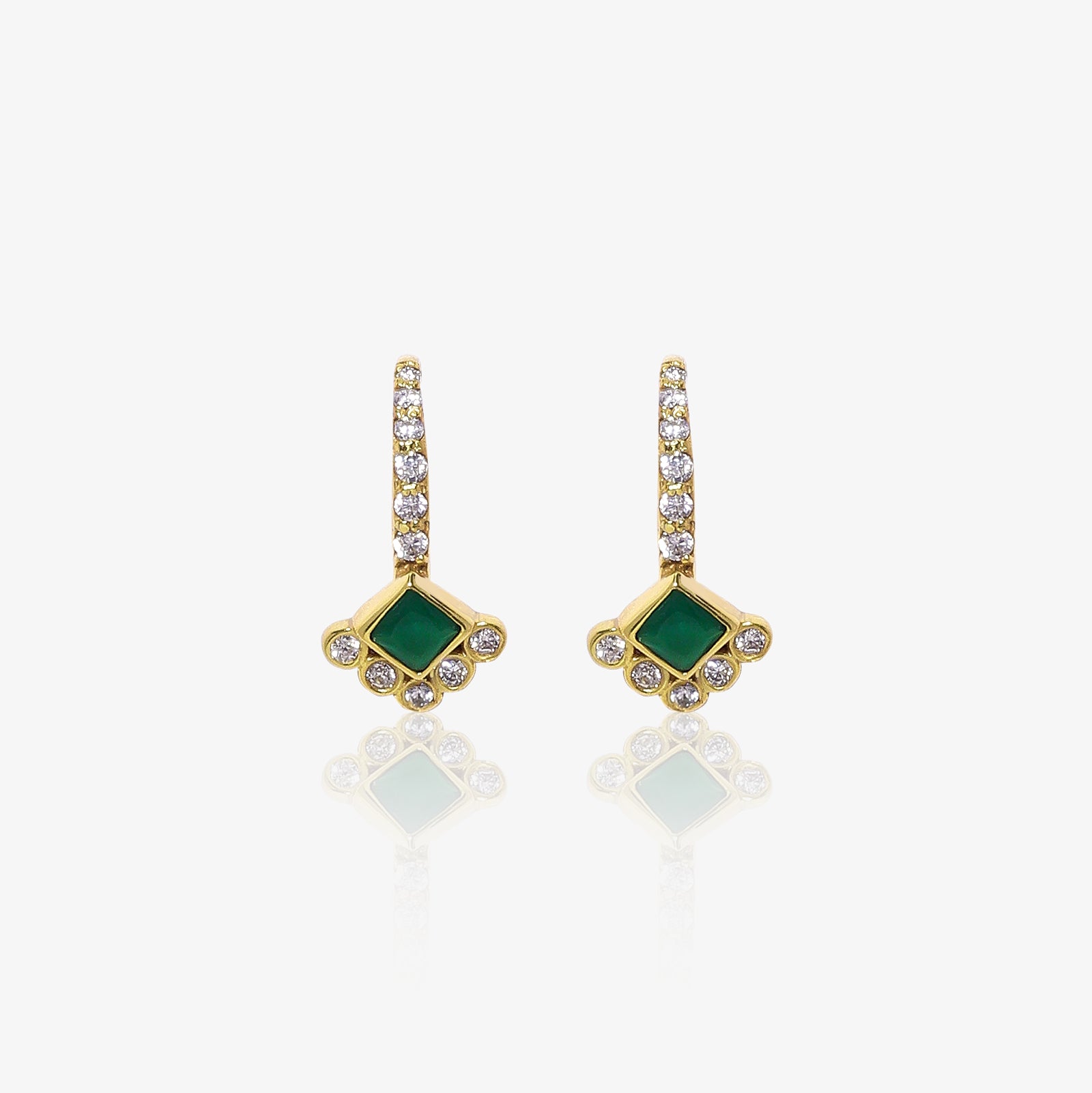 Gold Plated Green Emerald Silver Dangle Earrings
