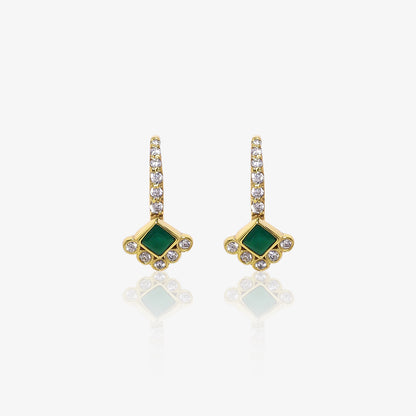Gold Plated Green Emerald Silver Dangle Earrings
