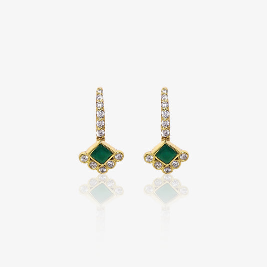 Gold Plated Green Emerald Silver Dangle Earrings
