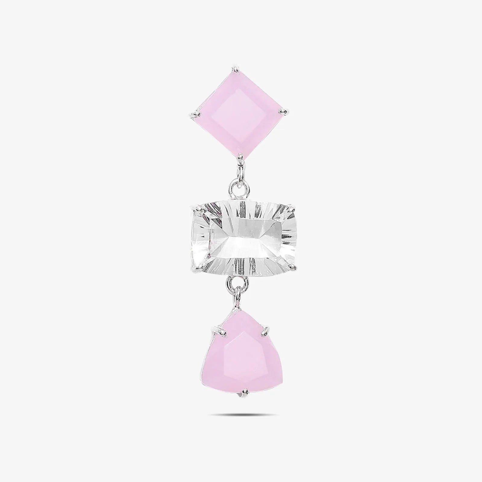Multicut Pink Stone Long Silver Earrings - Tweov Jewels
