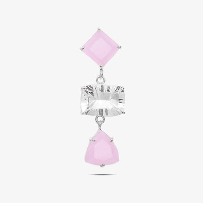 Multicut Pink Stone Long Silver Earrings - Tweov Jewels