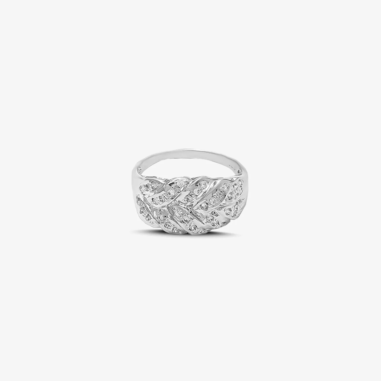 Cubic Zirconia Leaf Silver Ring - Tweov Jewels