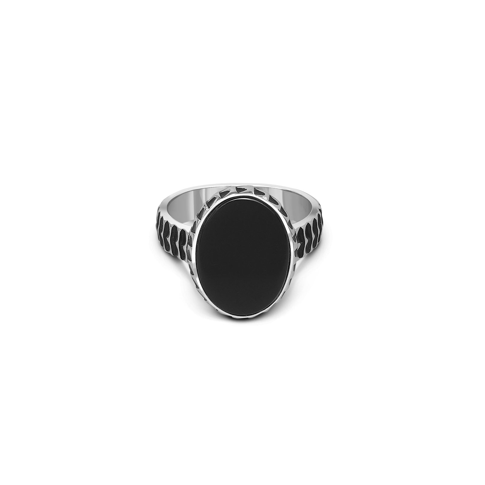 Pure 925 Silver Ring - Carved With Oval Black Onyx - Tweov Jewels