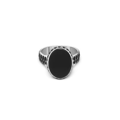 Pure 925 Silver Ring - Carved With Oval Black Onyx - Tweov Jewels