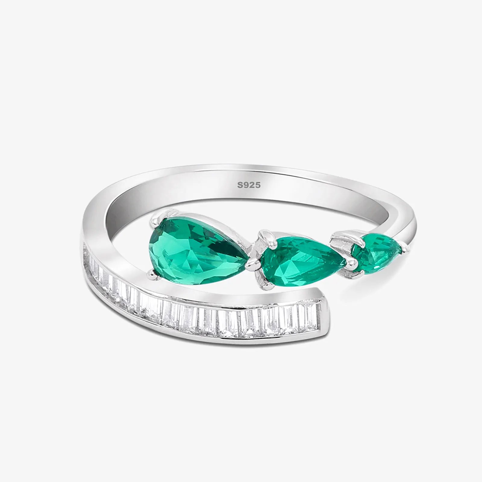 Green Stone Studded Spiral Silver Ring - Tweov Jewels
