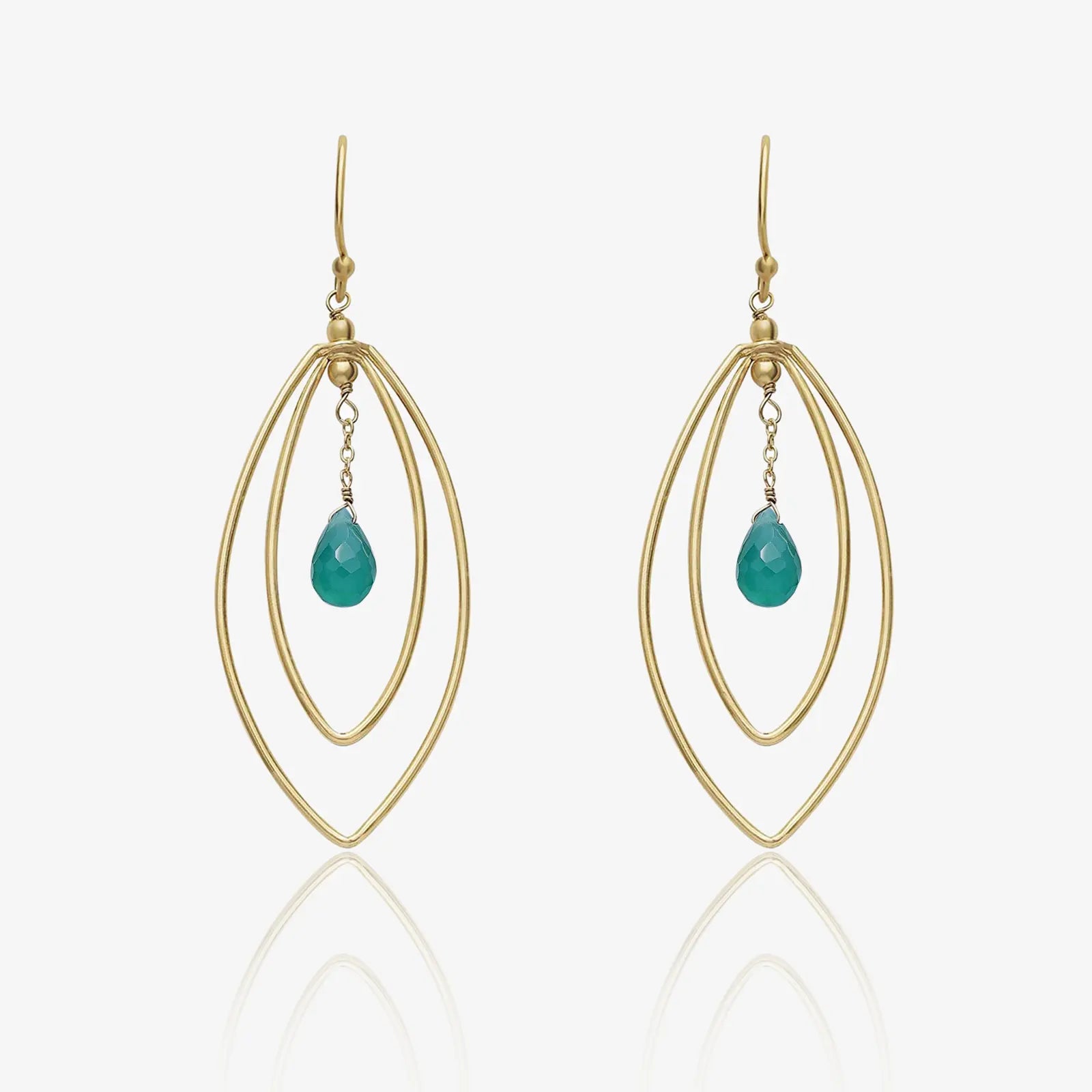Gold Plated Blue Leaf Silver Drop Earrings