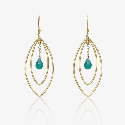 Gold Plated Blue Leaf Silver Drop Earrings