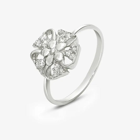 Trendy Floral CZ Silver Ring - Tweov Jewels