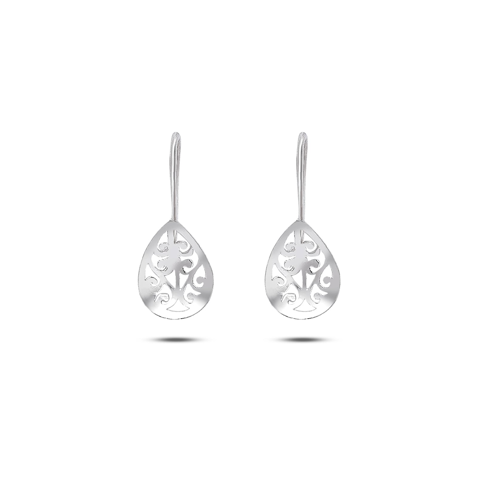 Silver Carved Floral Drop Earrings - Tweov Jewels