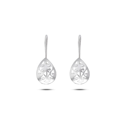 Silver Carved Floral Drop Earrings - Tweov Jewels