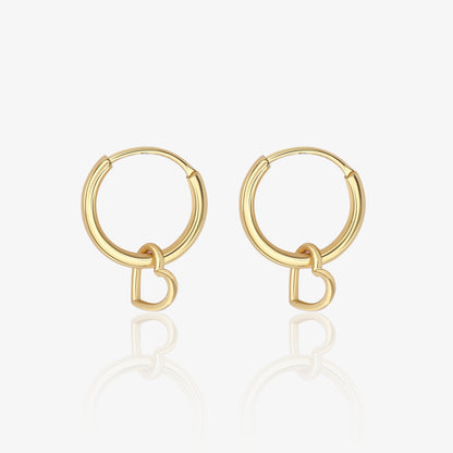 Gold-Plated Heart Silver Hoop Earrings