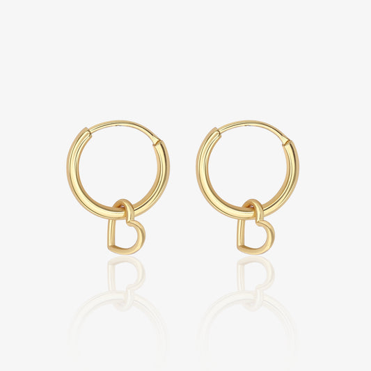 Gold-Plated Heart Silver Hoop Earrings