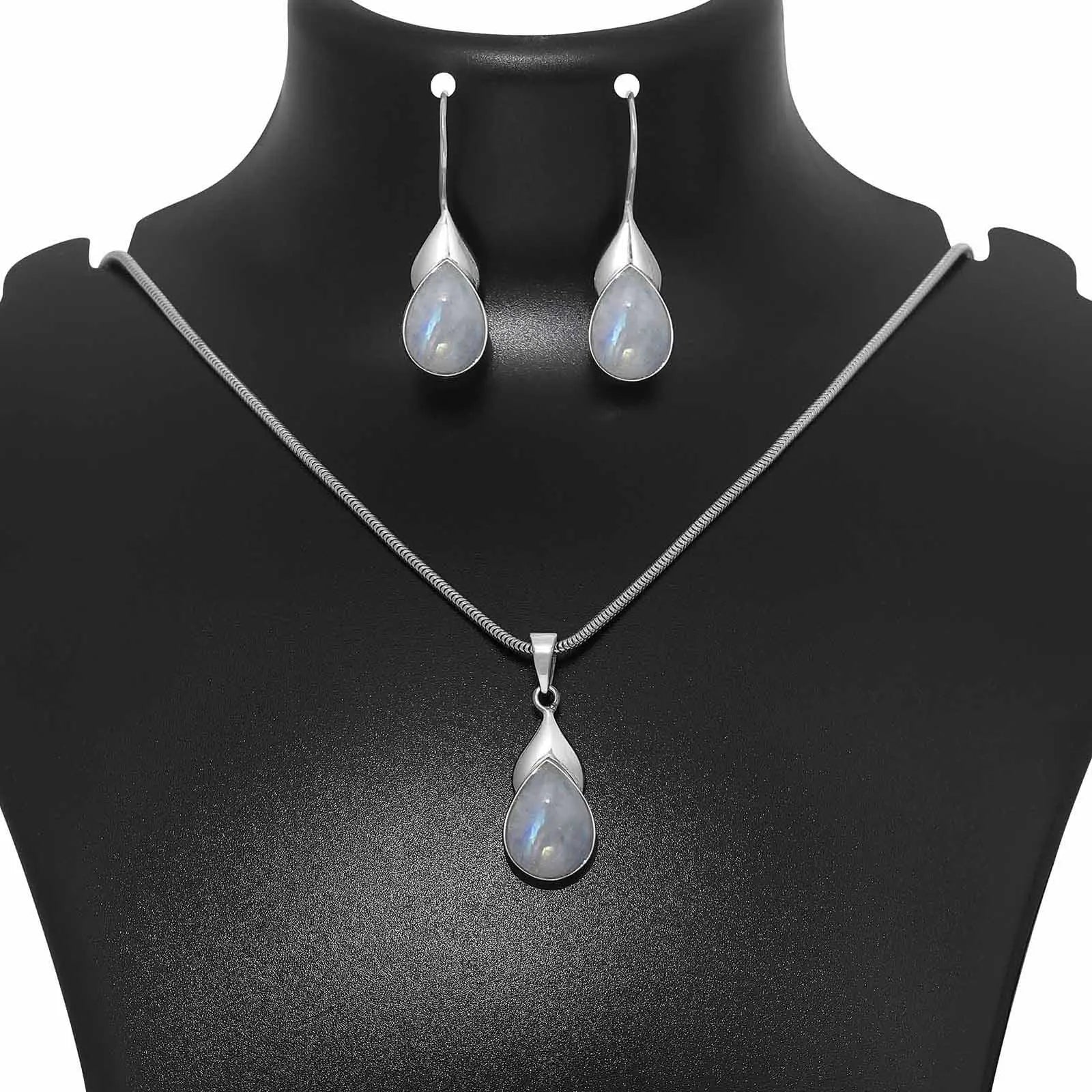 White Drop Leaf Silver Pendant & Earring Set
