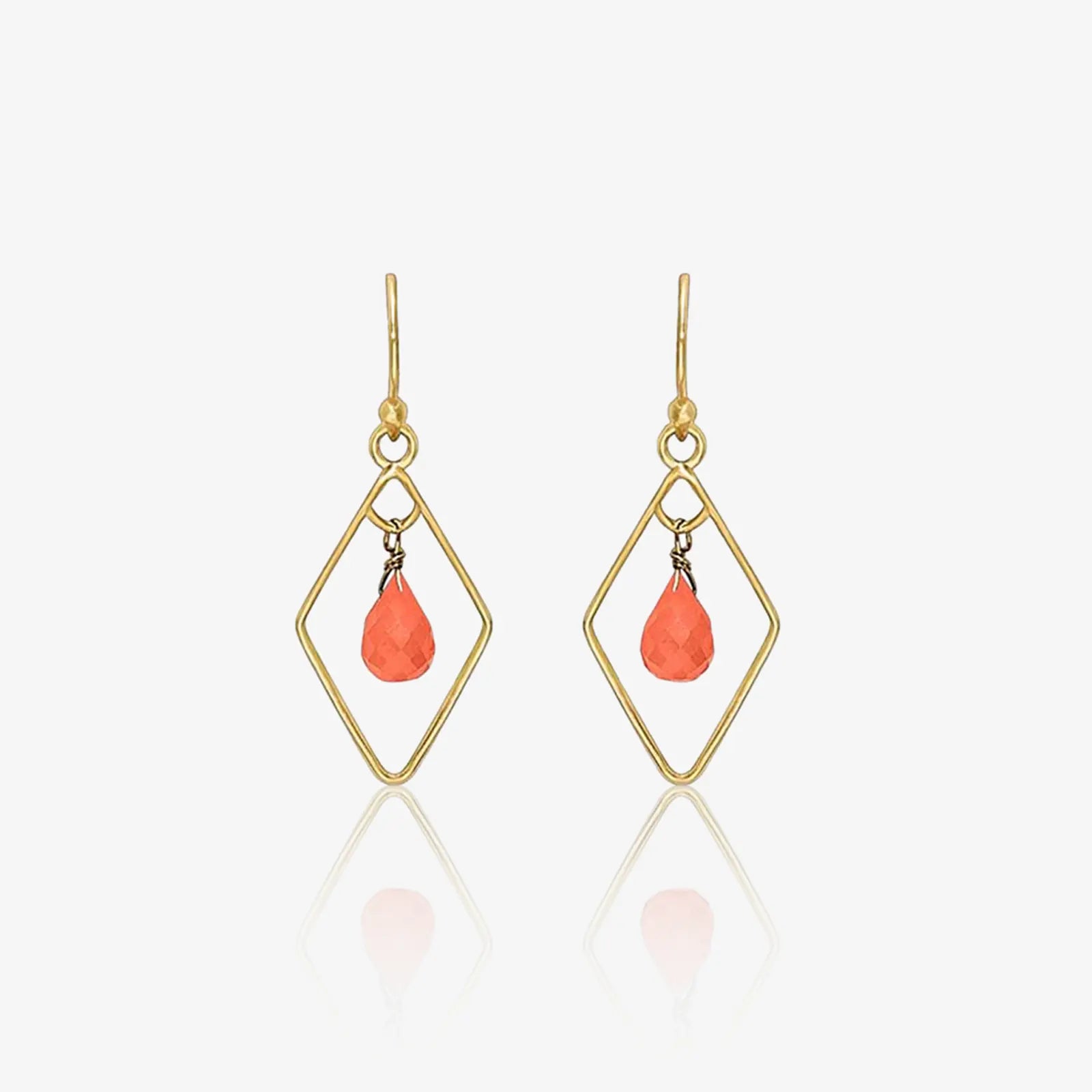 Pure Silver Earrings - Diamond Shaped Carnelian Drop