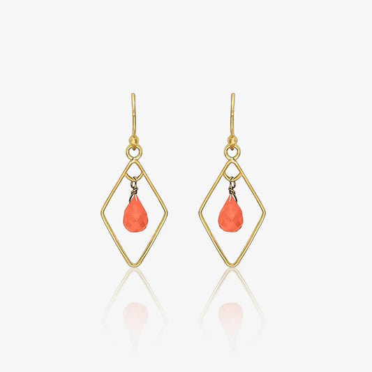 Pure Silver Earrings - Diamond Shaped Carnelian Drop