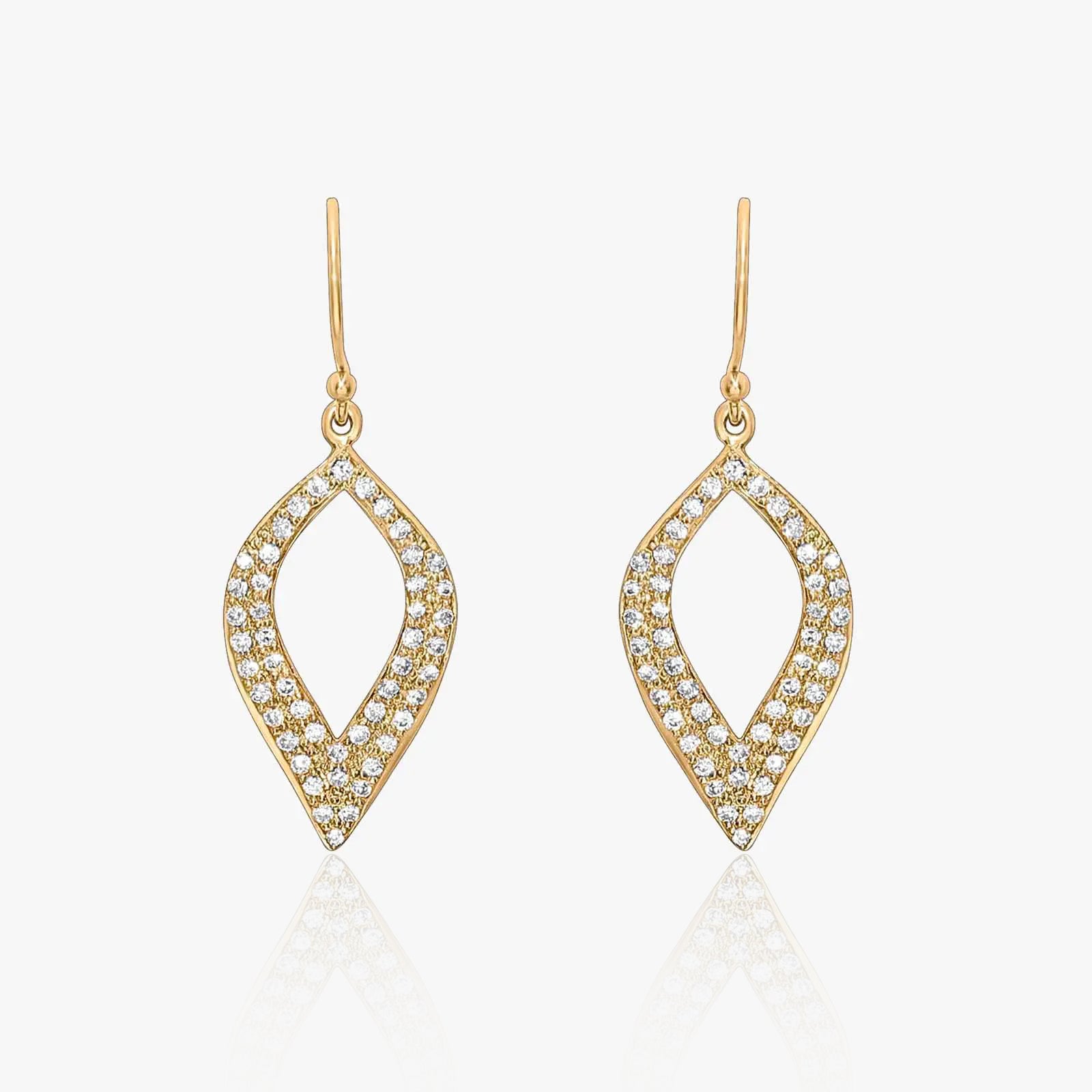 Gold-Plated Silver CZ Studded Leaf Cut Drop Earrings - Tweov Jewels