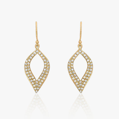 Gold-Plated Silver CZ Studded Leaf Cut Drop Earrings - Tweov Jewels