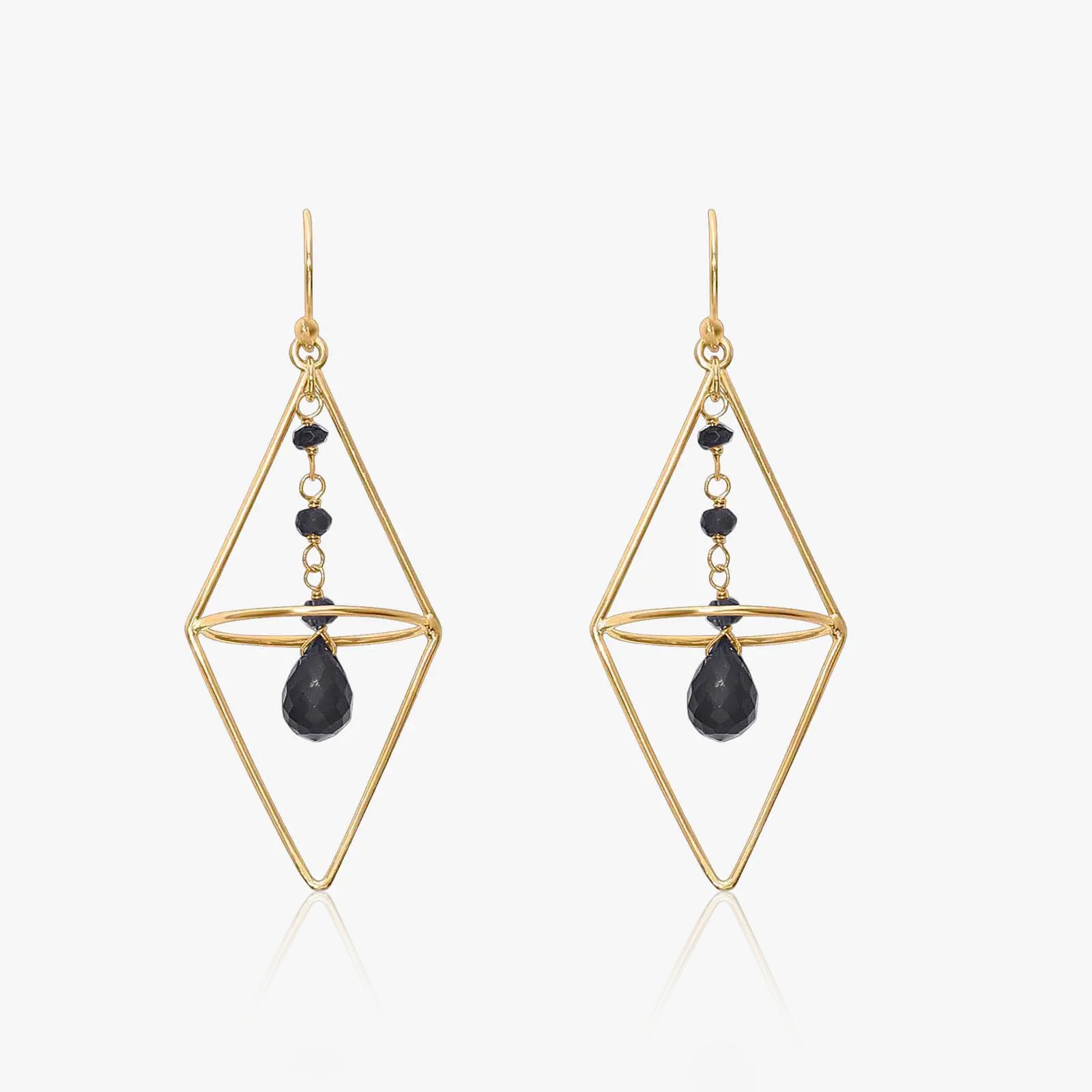 Pure Silver Earrings - Nested Gold Onyx Danglers