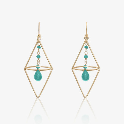 Pure Silver Earrings - Gold Plated Green Garnet Dangle