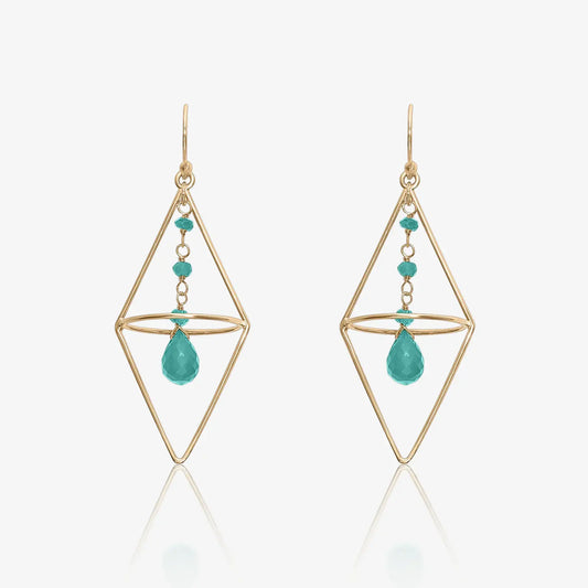 Pure Silver Earrings - Gold Plated Green Garnet Dangle
