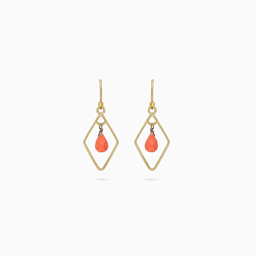 Pure Silver Earrings - Diamond Shaped Carnelian Drop - Tweov Jewels