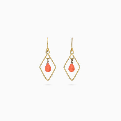 Pure Silver Earrings - Diamond Shaped Carnelian Drop - Tweov Jewels