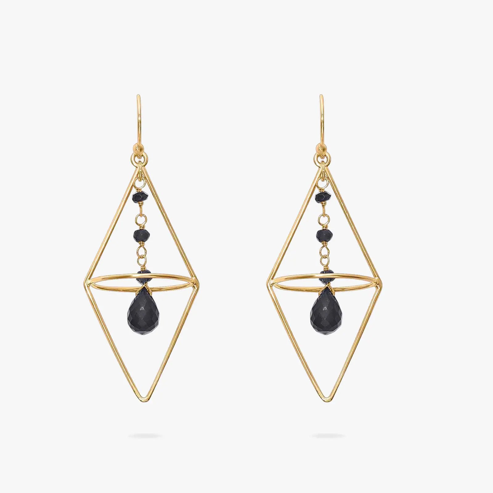 Pure Silver Earrings - Nested Gold Onyx Danglers - Tweov Jewels