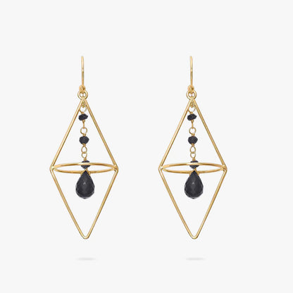 Pure Silver Earrings - Nested Gold Onyx Danglers - Tweov Jewels