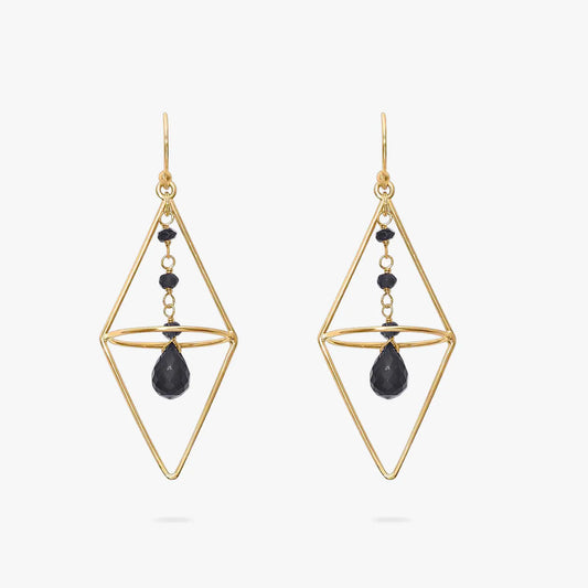 Pure Silver Earrings - Nested Gold Onyx Danglers - Tweov Jewels