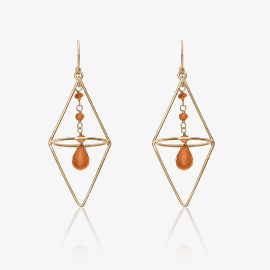 Pure Silver Earrings - String of Gold Finish Carnelian