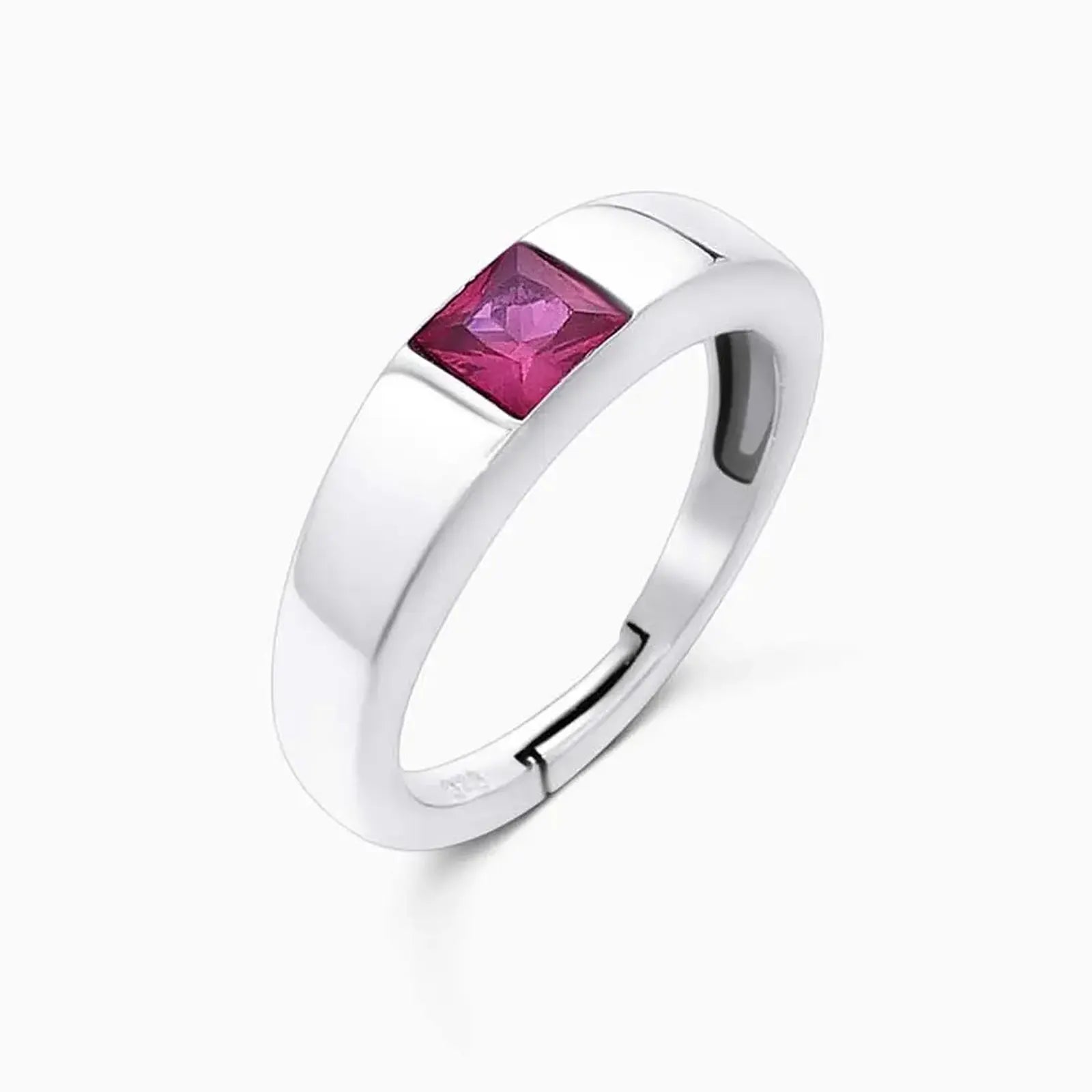 Silver Pink Ruby Stone Finger Band Ring - Tweov Jewels