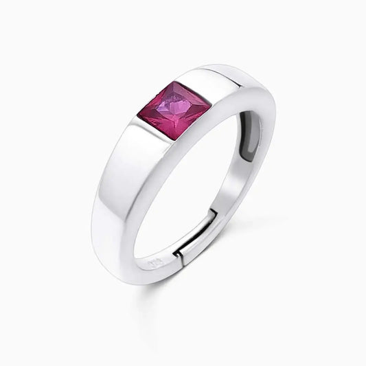 Silver Pink Ruby Stone Finger Band Ring - Tweov Jewels