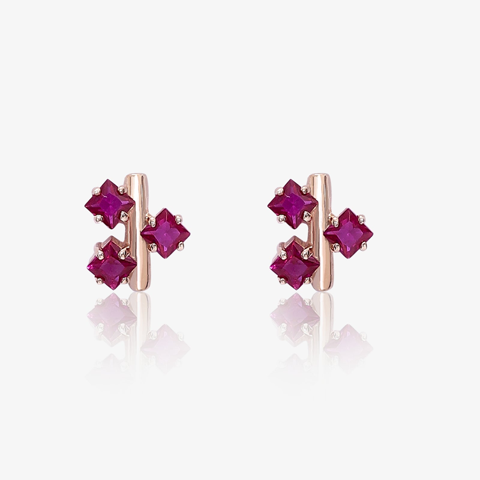 Rose Gold Triple Pink Floral Silver Studs