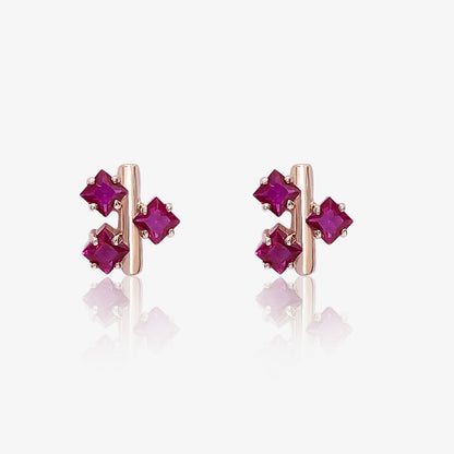 Rose Gold Triple Pink Floral Silver Studs