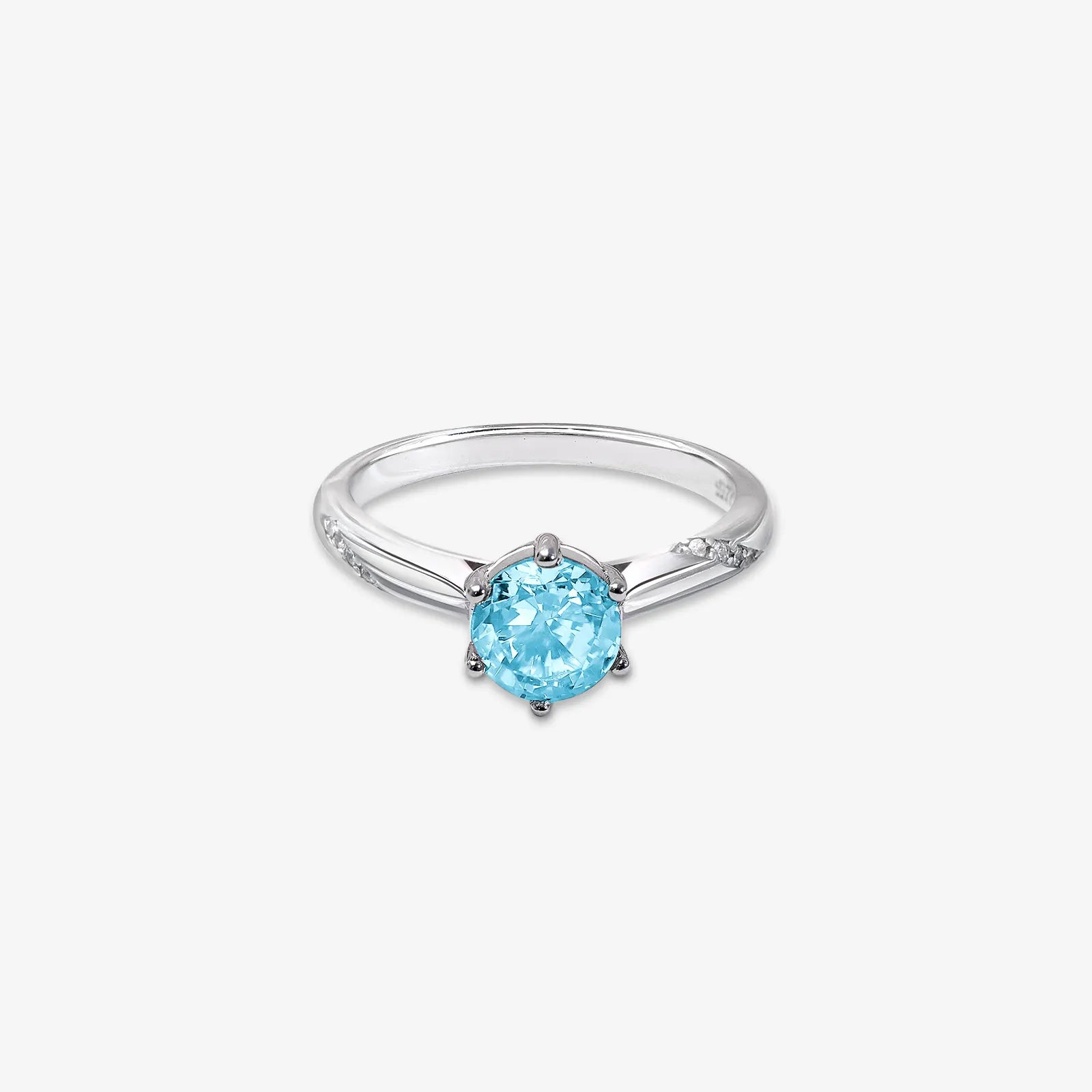 Blue Round Cut Solitaire Diamond Silver Ring - Tweov Jewels