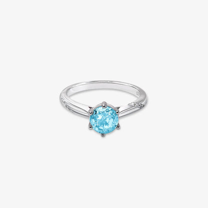 Blue Round Cut Solitaire Diamond Silver Ring - Tweov Jewels
