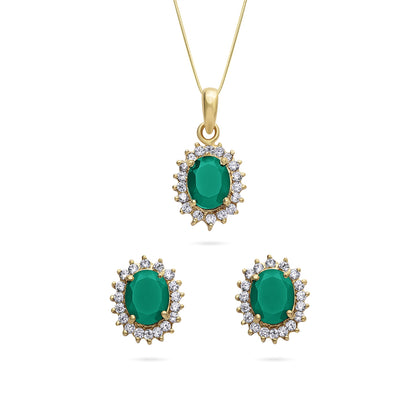 Pure Silver Jewellery Sets - Royal Emerald Earrings With CZ Pendant Set - Tweov Jewels