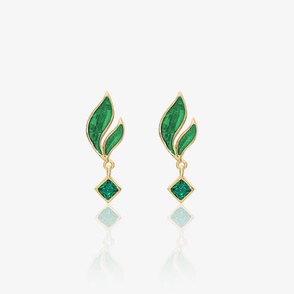Gold Plated Green Leaf Silver Earrings