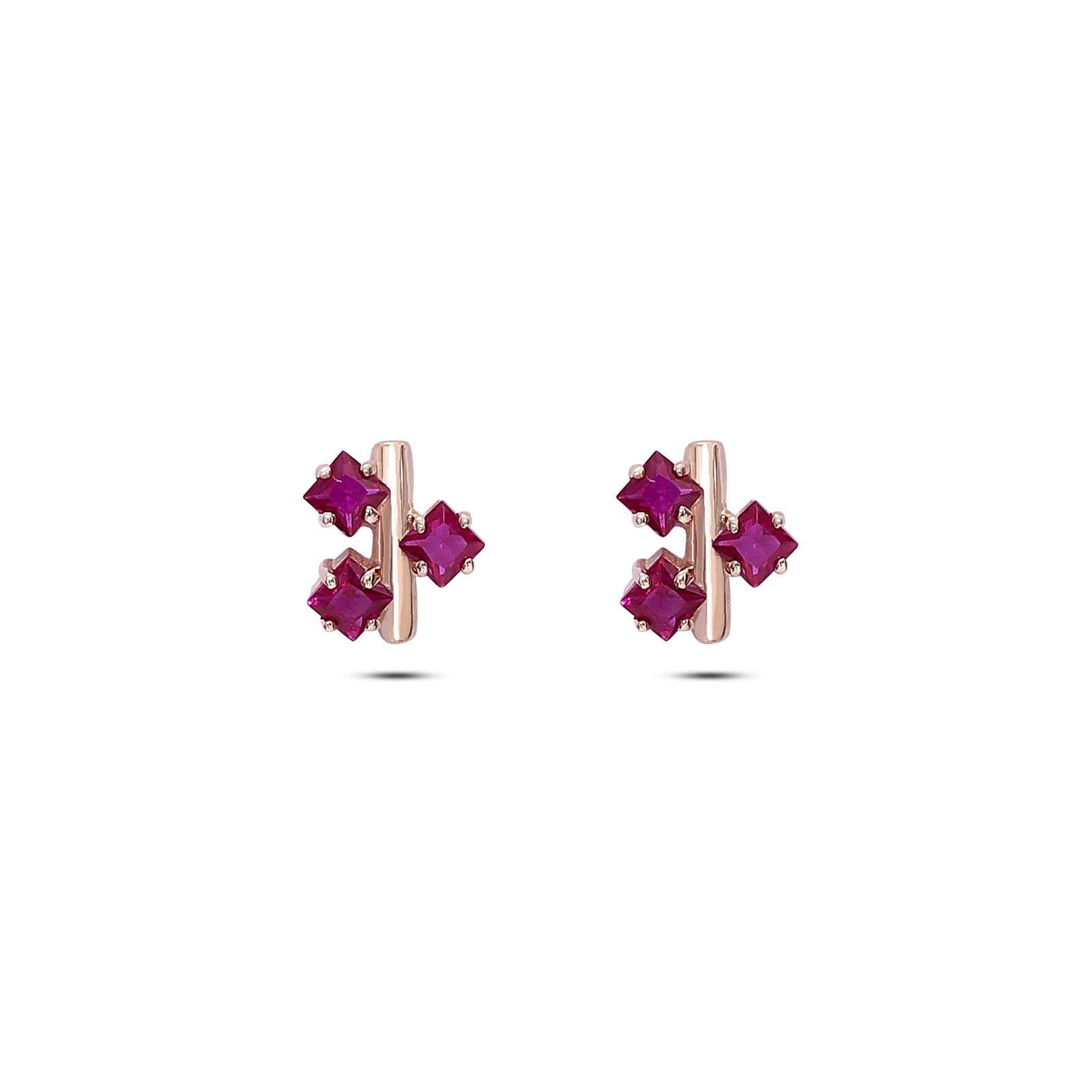 Pure Silver Rose Gold  Earrings - Triple Pink Ruby Blossom - Tweov Jewels